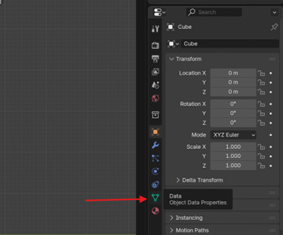 Blender properties panel with data tab highlighted