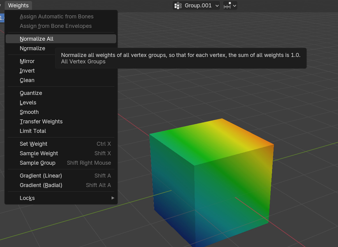 Cube with a gradient weight paint applied