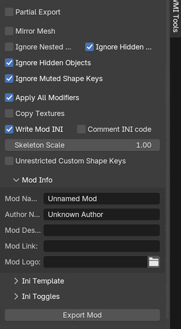 WWMI Tools Export object settings