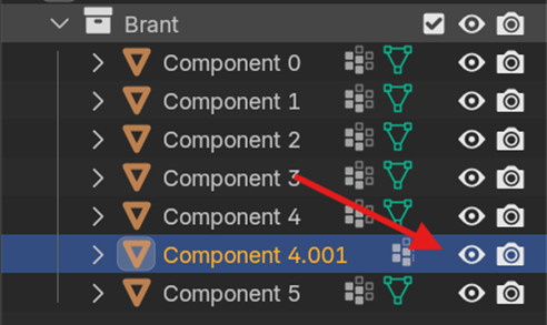 Hat component separated and hidden in outliner