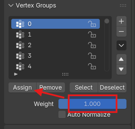 Assigning vertices to VG 0 in Blender