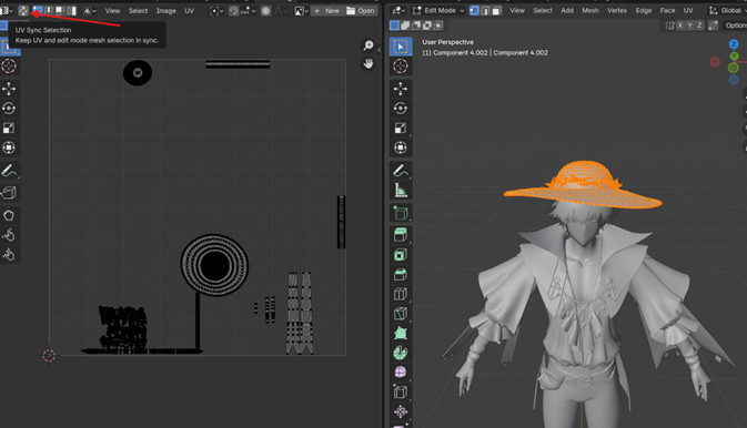 Blender UV sync selection button