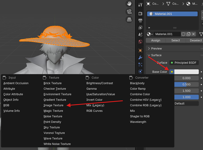 Selecting Image Texture for material surface