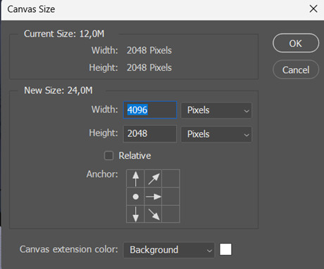 Photoshop canvas size dialog