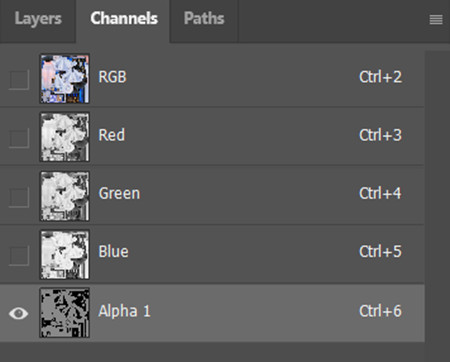 Photoshop channels tab with alpha channel selected